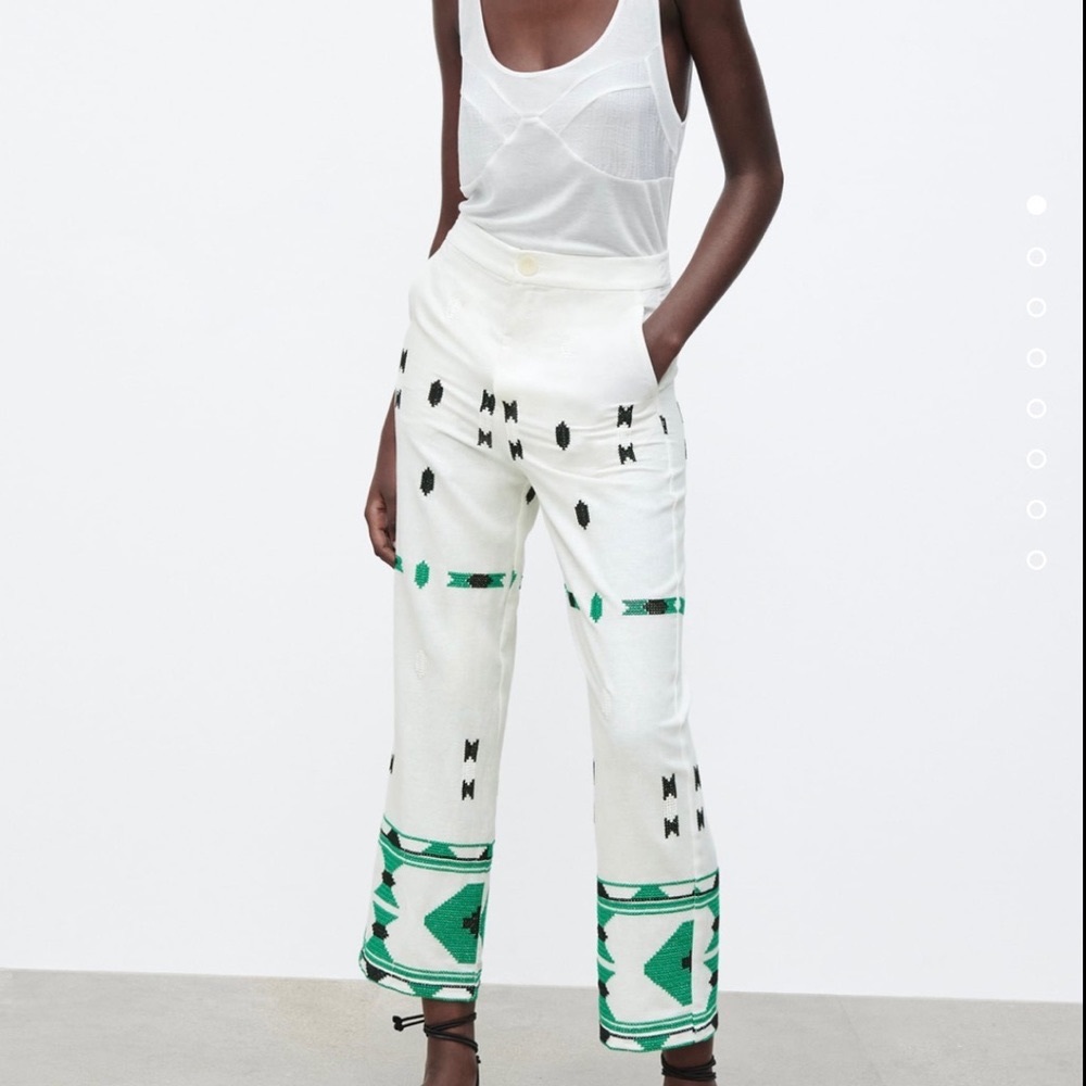 NWT Zara Embroidered linen blend pants - Picture 2 of 4